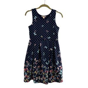Girls Knitworks Navy Polka Dot 14 Butterfly Print Sleeveless Dress Pleated Skirt